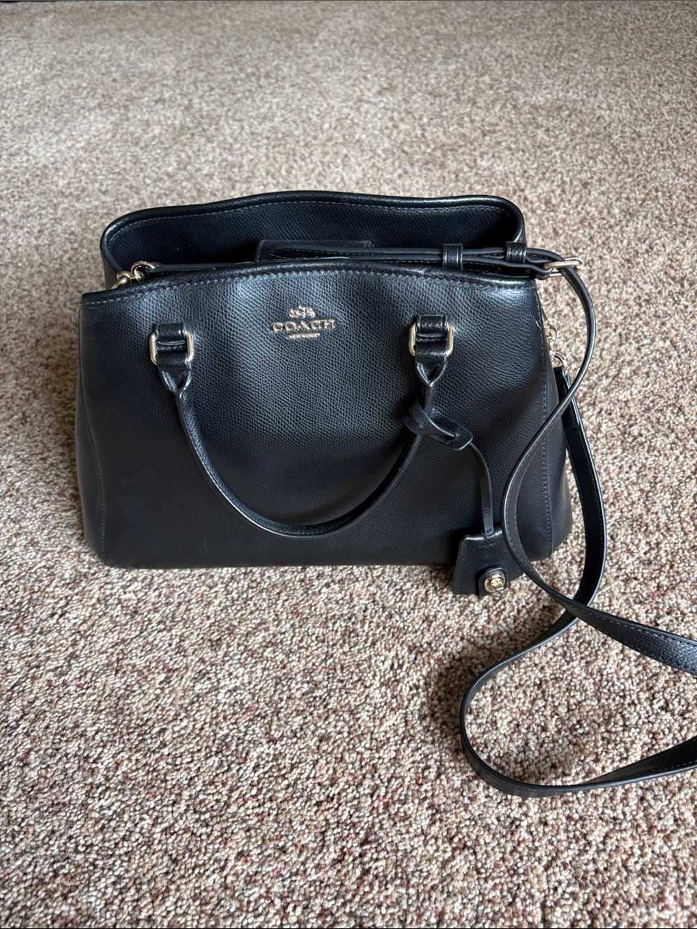 Coach Black Leather Structured Satchel with Crossbody Strap